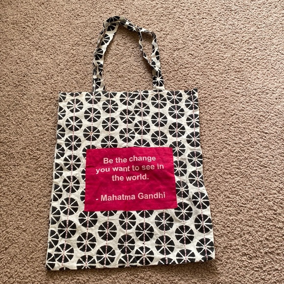 Block printed and embroidered tote - Picture 1 of 3